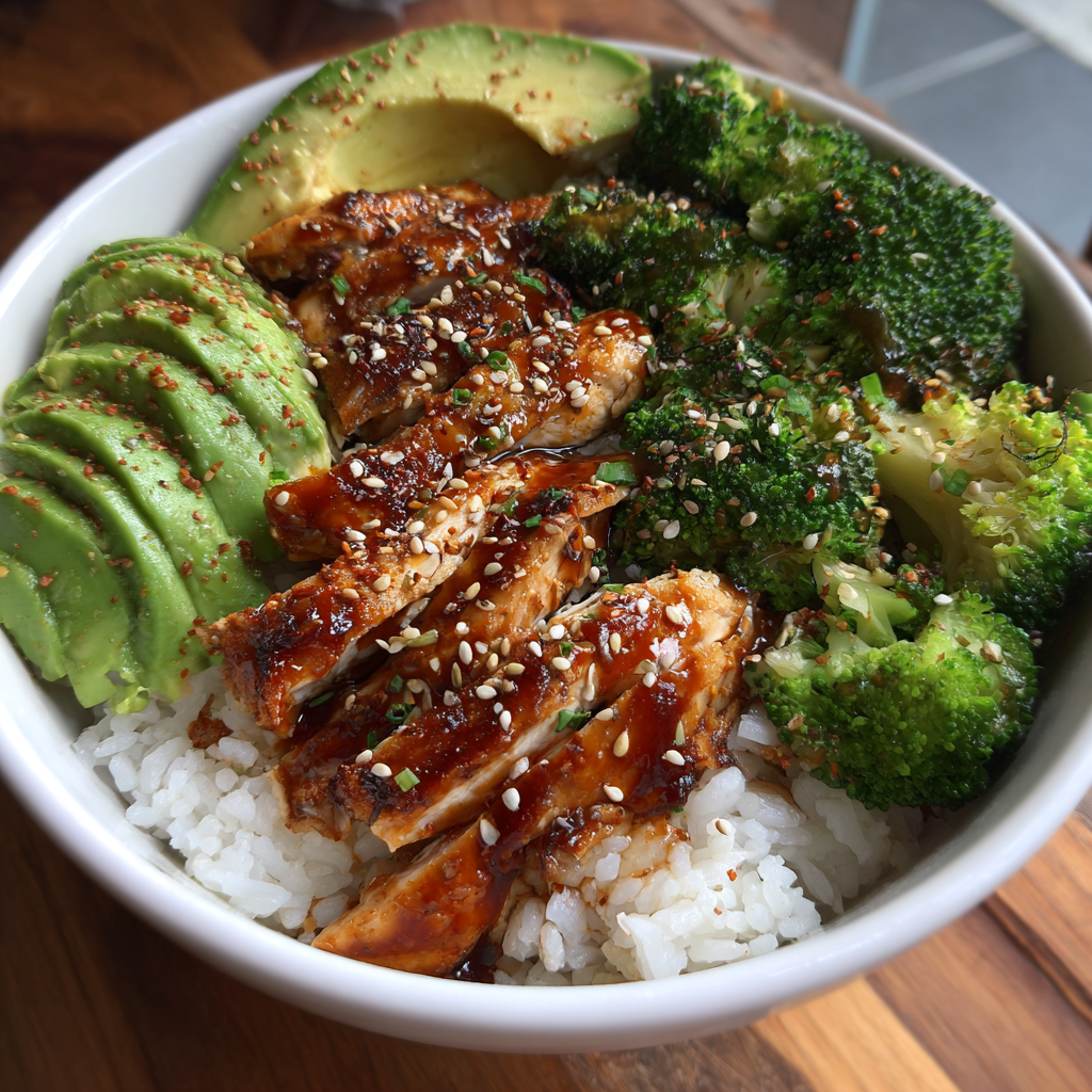 Chicken Rice Bowl with Avocado and Broccoli: 35g Protein in 50 Minutes 5 Chicken Rice Bowl with Avocado and Broccoli