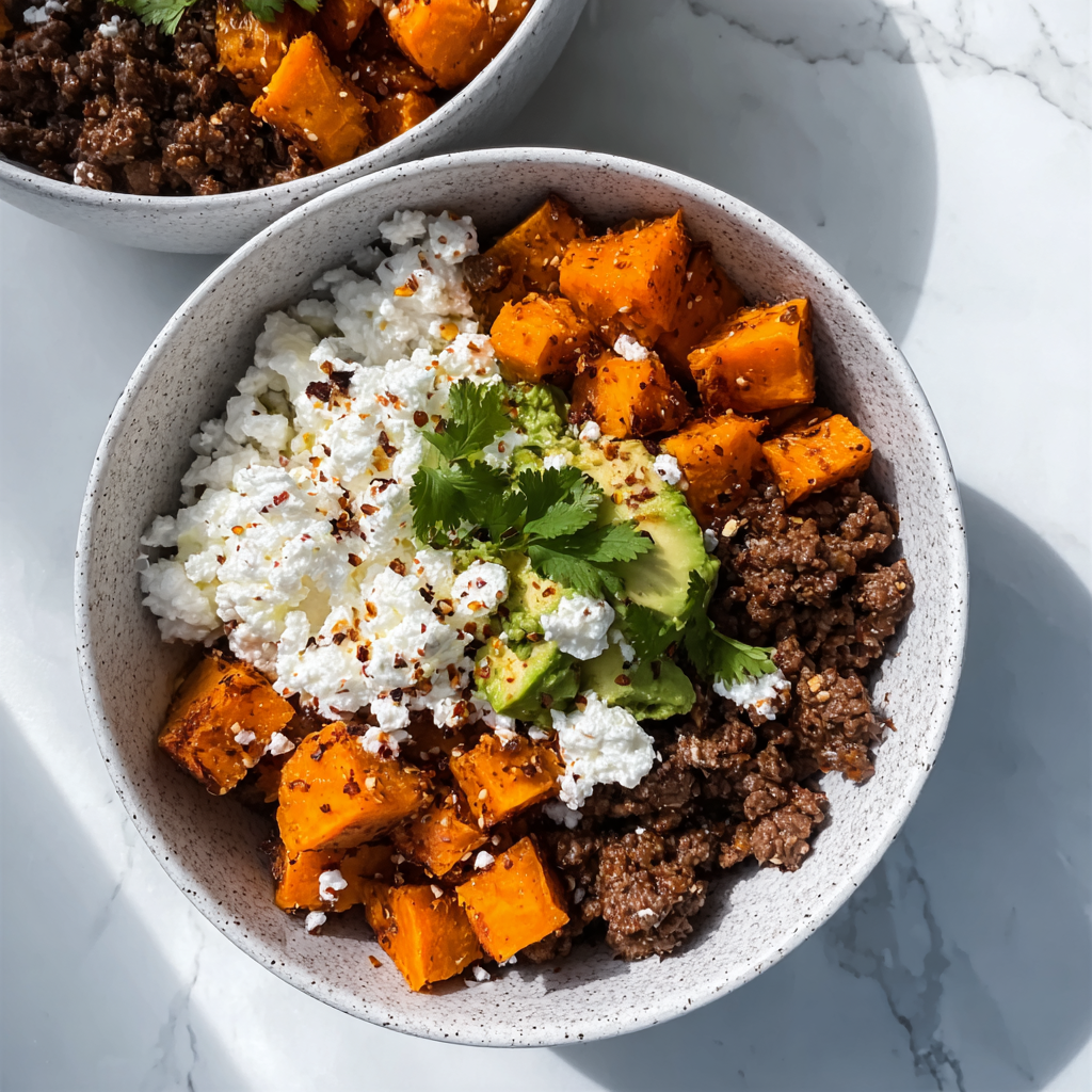 High Protein Beef and Sweet Potato Bowls