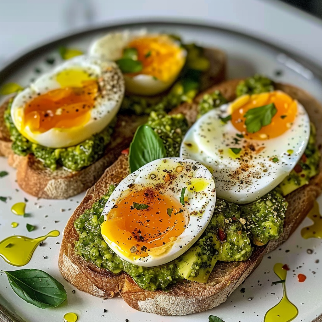 Jammy Egg Avocado Pesto Toast for Protein Boost