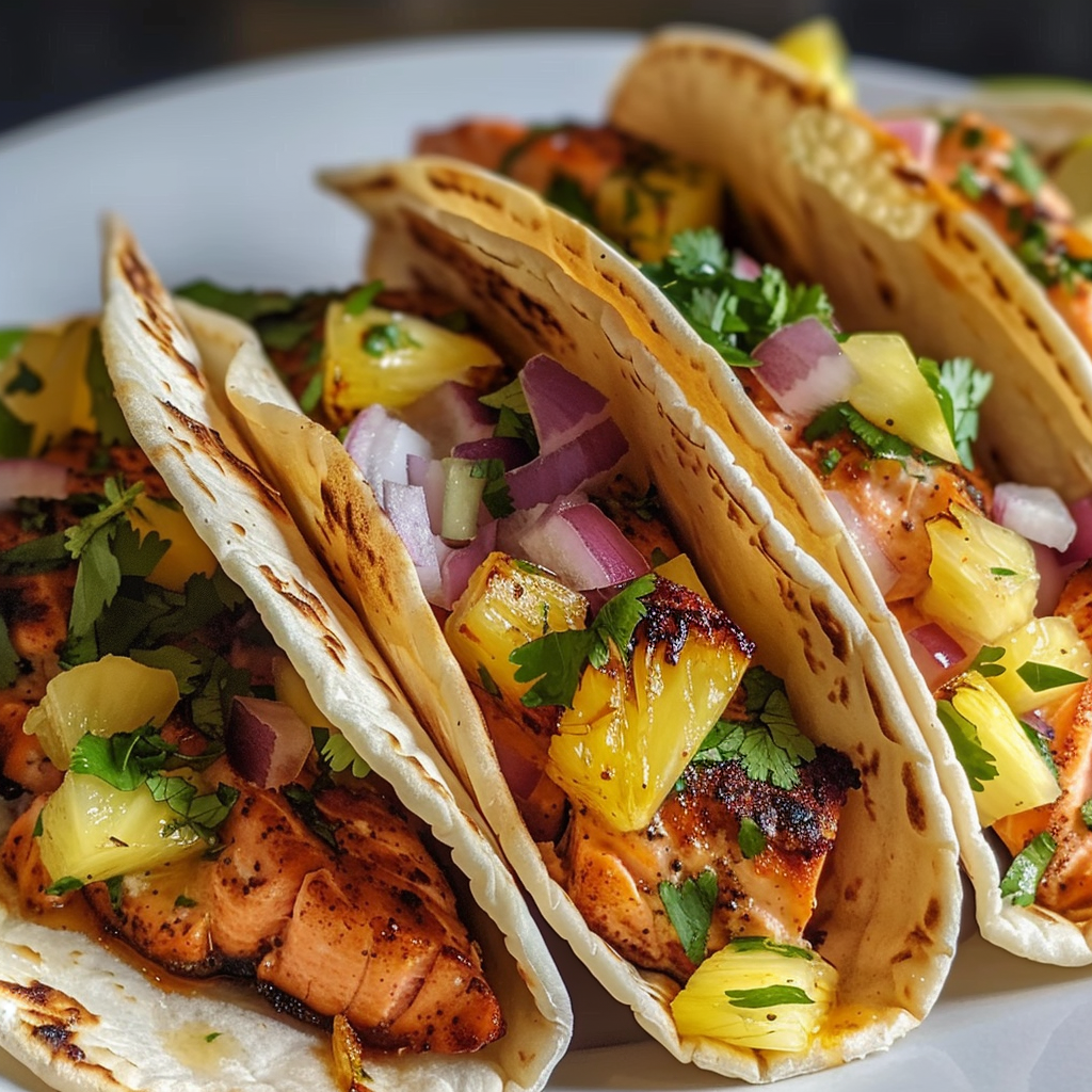 Chipotle Honey Salmon Tacos with Pineapple Salsa