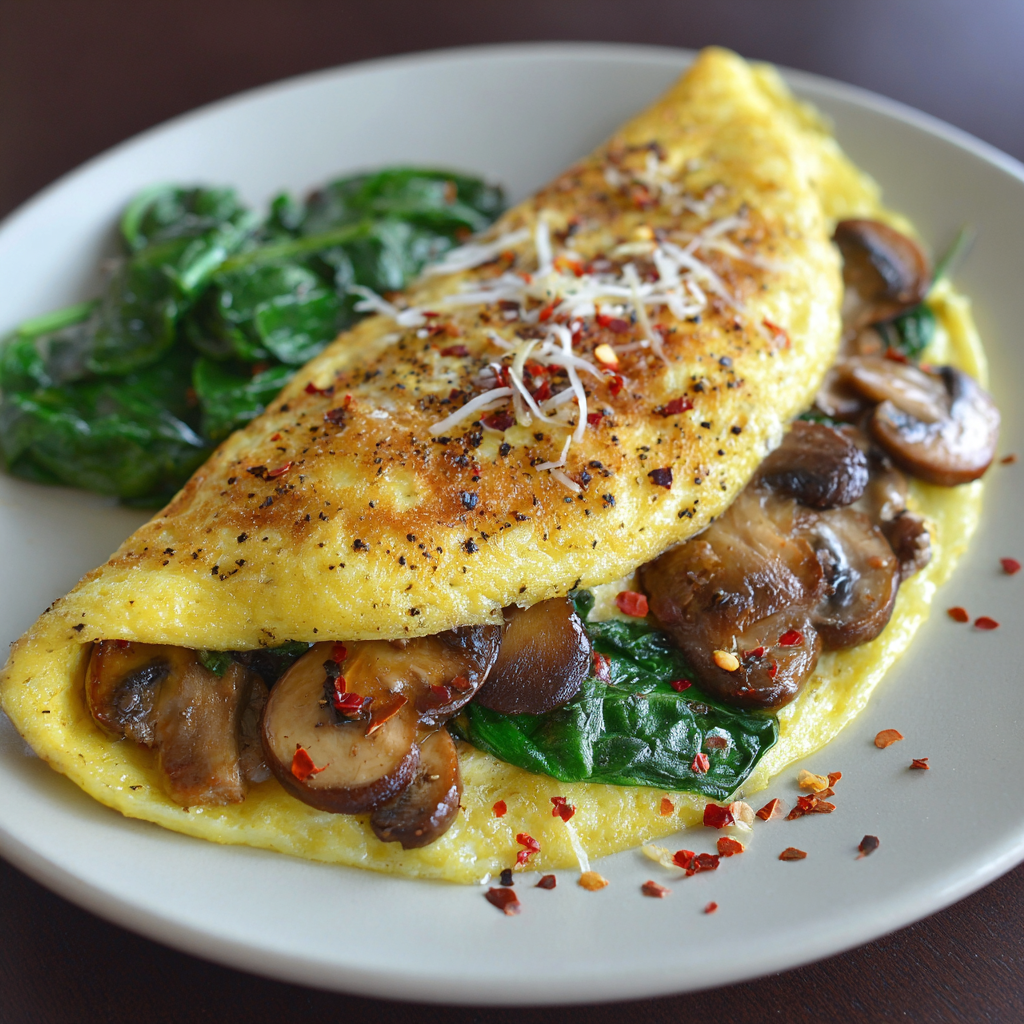 Mushroom and Spinach Stuffed Omelette: High-Protein Breakfast 6 Mushroom and Spinach Stuffed Omelette
