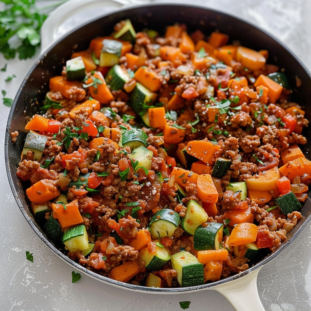 Ground Beef Zucchini Sweet Potato Skillet Meal 1 image 1784464785636