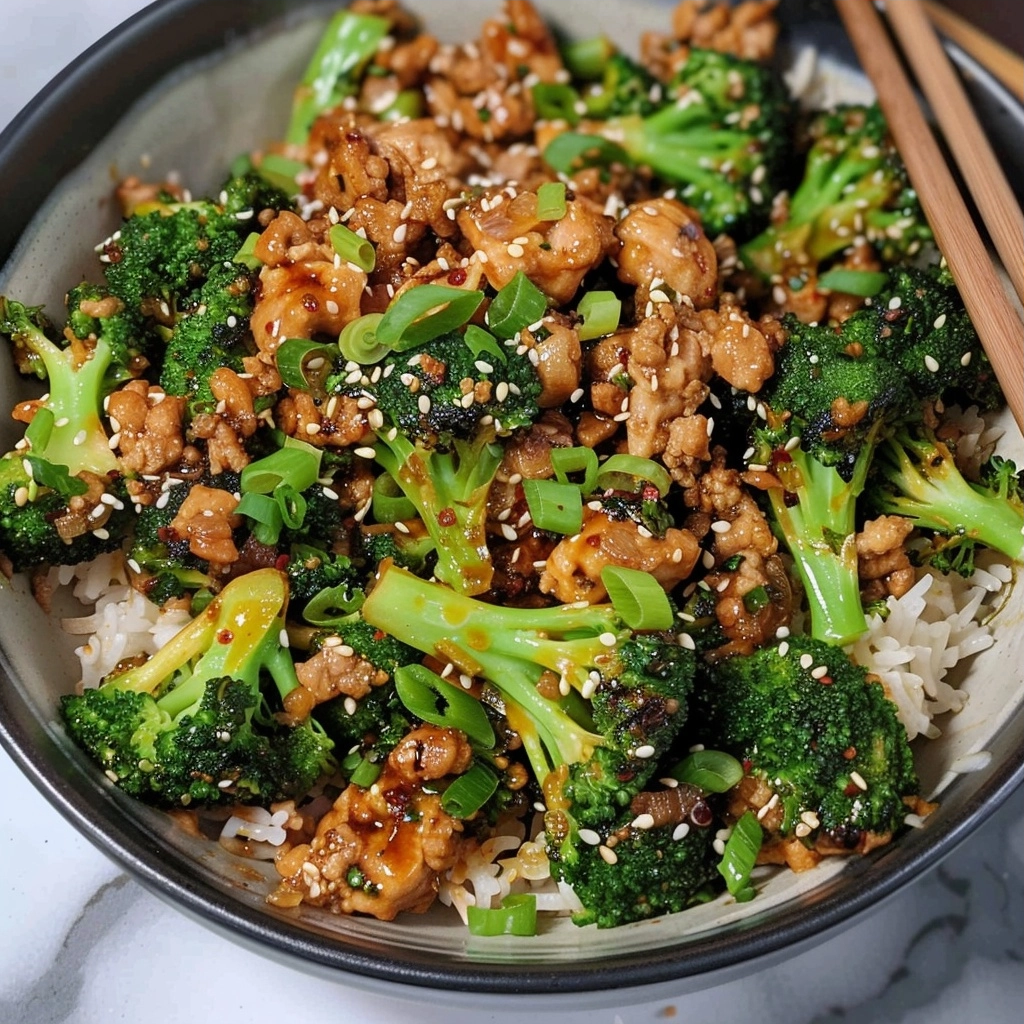 Honey Sriracha Ground Chicken and Broccoli