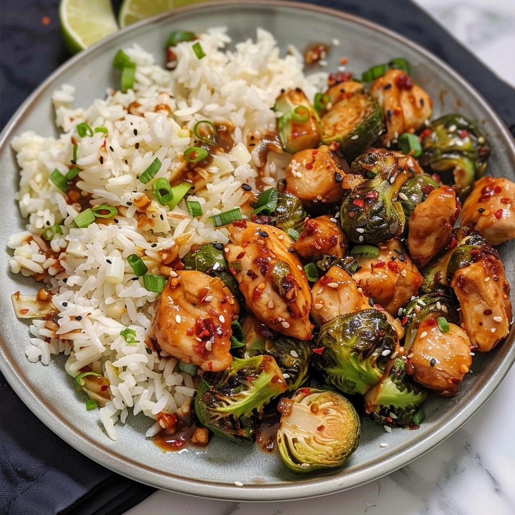 Air Fryer Sweet Chili Chicken and Brussels Sprouts