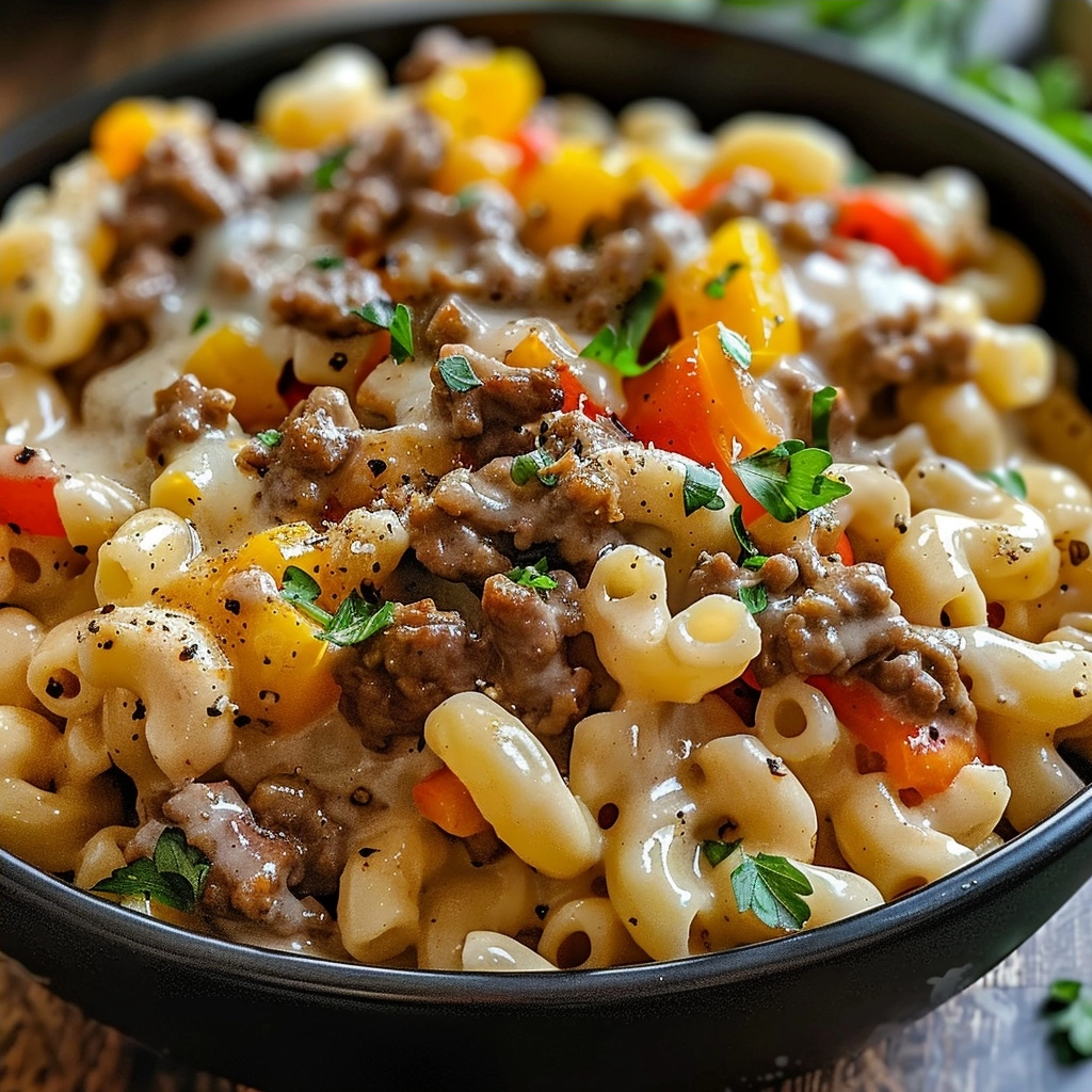 High Protein Philly Cheesesteak Mac and Cheese Recipe
